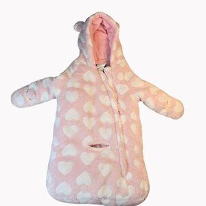 S Rothschild & Co Baby Girls Pink Heart Hooded Car Bag 0-6 Month With Bear Ears